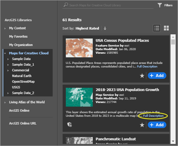 Browse ArcGIS content window with Full Description link highlighted